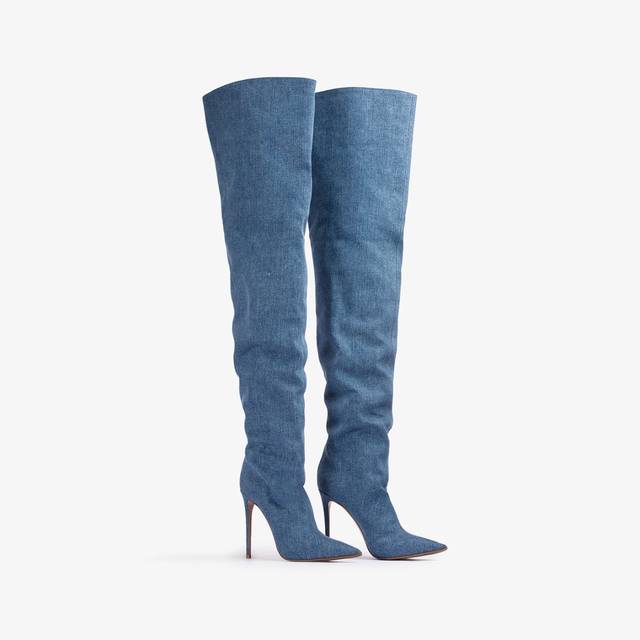 Le Silla Stivale sopra al ginocchio denim oversize blu Affare Del Giorno