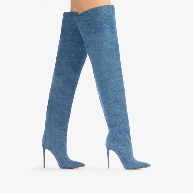 Le Silla Stivale sopra al ginocchio denim oversize blu Affare Del Giorno