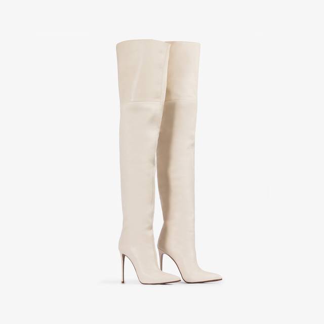 Le Silla Stivale sopra al ginocchio oversize nappa bianco milk Sottocosto