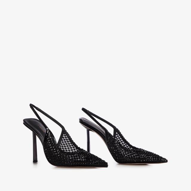 Le Silla Slingback gioiello rete nero jet Saldi
