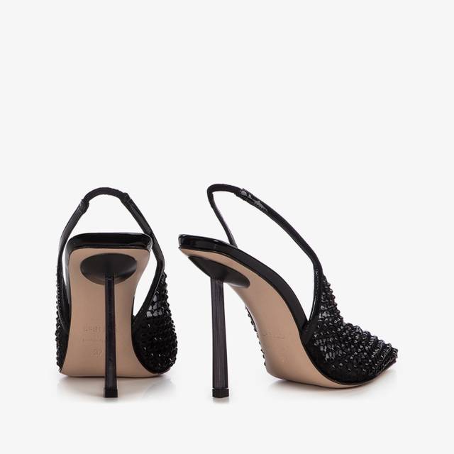 Le Silla Slingback gioiello rete nero jet Saldi