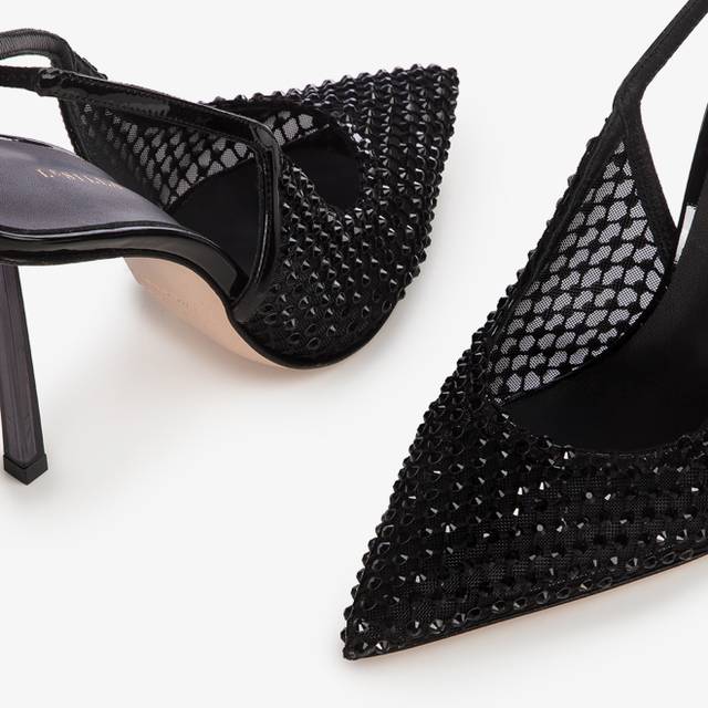 Le Silla Slingback gioiello rete nero jet Saldi