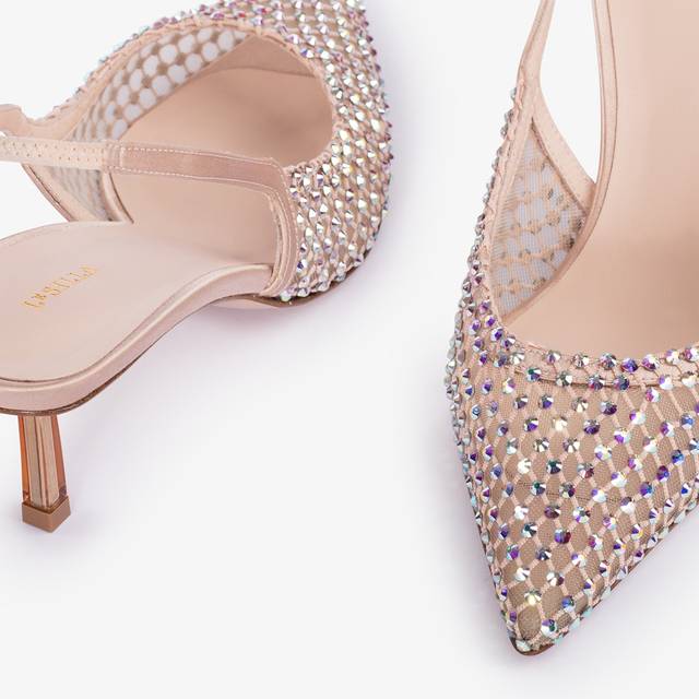 Le Silla Slingback gioiello rete nude skin Vendita Calda