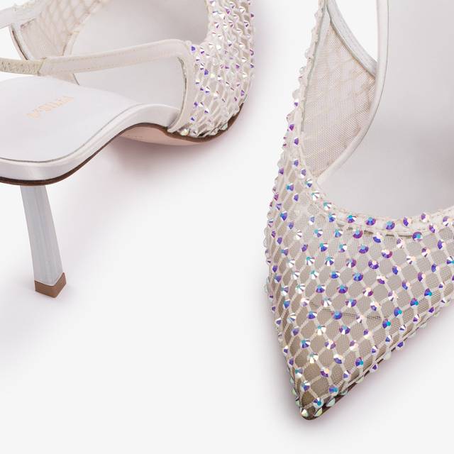 Le Silla Slingback gioiello rete bianca carta e Cristalli Vendita Economica