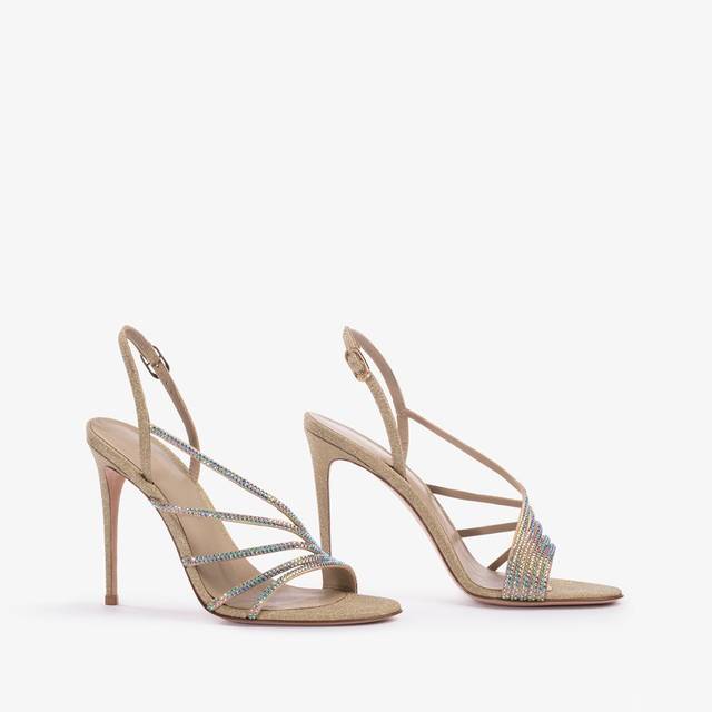 Le Silla Sandalo tessuto glitter oro e Cristalli iridescenti Negozio online di fabbrica