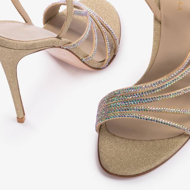 Le Silla Sandalo tessuto glitter oro e Cristalli iridescenti Negozio online di fabbrica