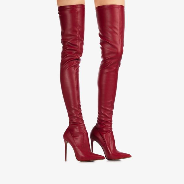 Le Silla Stivale sopra il ginocchio pelle vegan stretch rosso Offerta esclusiva