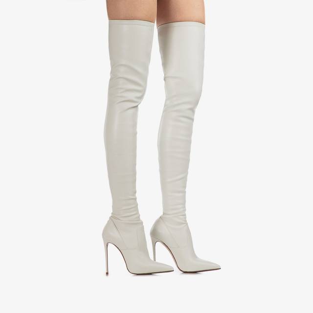 Le Silla Stivale sopra il ginocchio pelle vegan stretch bianco milk Black Friday