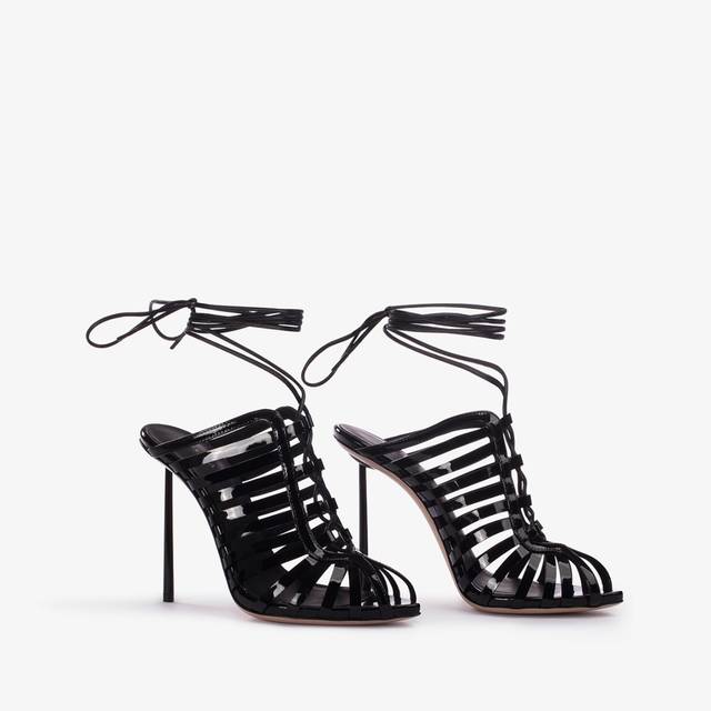 Le Silla Sandalo gladiatore vernice nero con listini Offerta natalizia