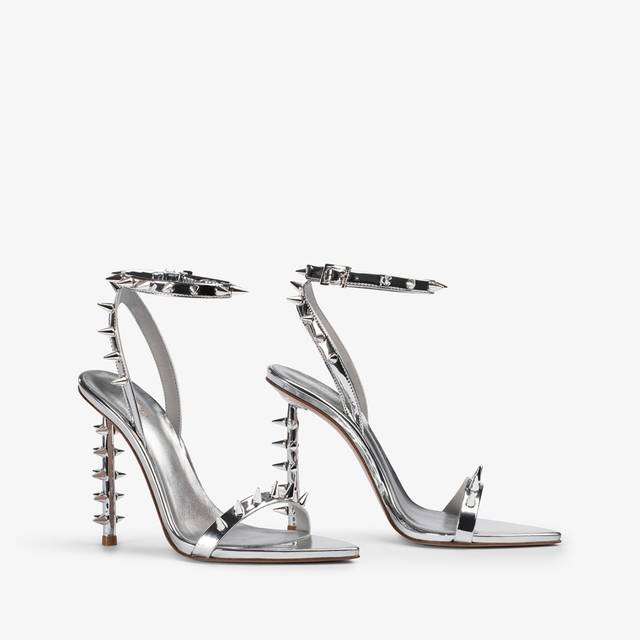 Le Silla Sandalo mule metallizzato argento con borchie Offerta per la Festa della Mamma