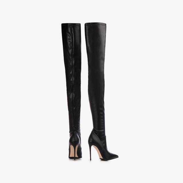 Le Silla Stivale sopra il ginocchio pelle vegan stretch nera Lightning offer