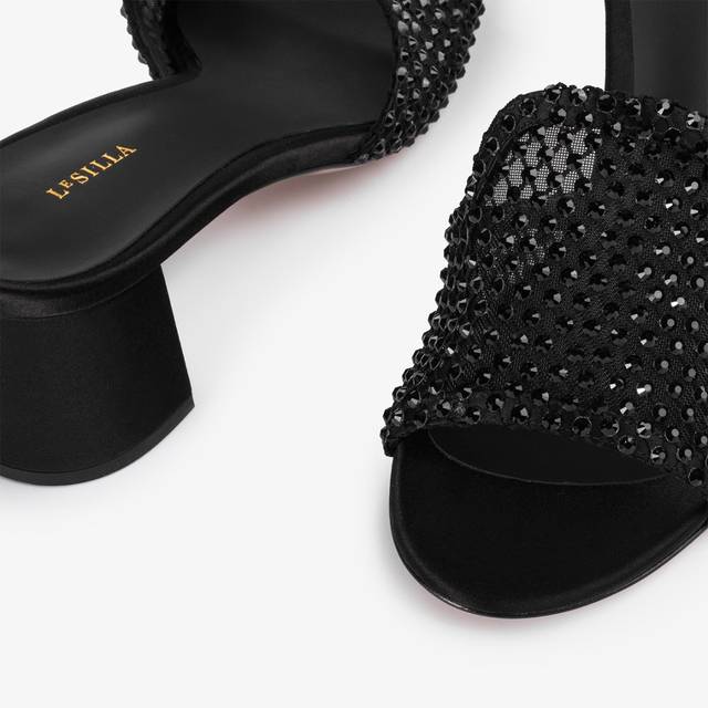 Le Silla Sandalo mule gioiello rete nero jet con Cristalli Discount Store per i nuovi prodotti