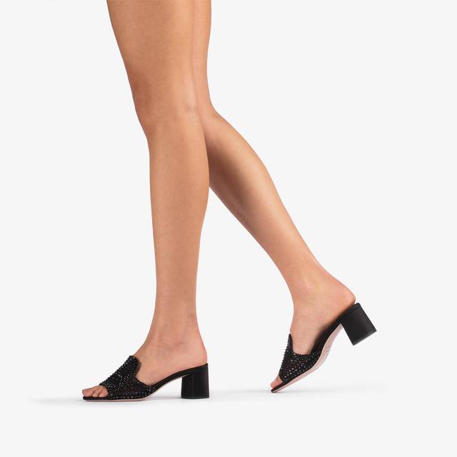 Le Silla Sandalo mule gioiello rete nero jet con Cristalli Discount Store per i nuovi prodotti