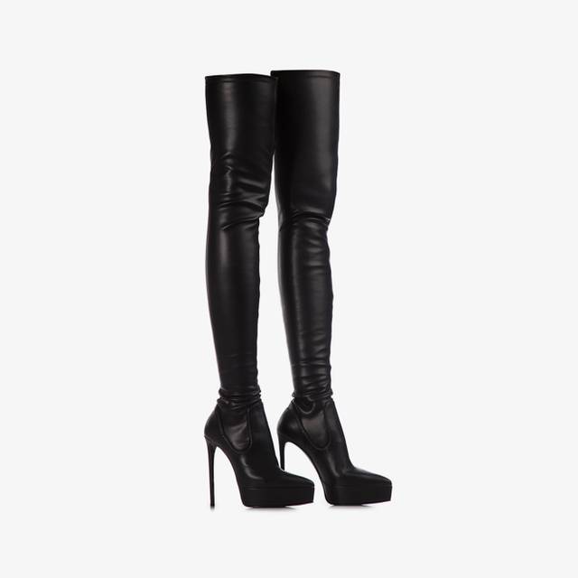 Le Silla Stivale sopra il ginocchio con plateau pelle vegan stretch nero Super sconto