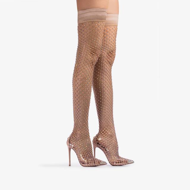 Le Silla Stivale sopra il ginocchio calza nude skin con Cristalli Trasporto libero internazionale