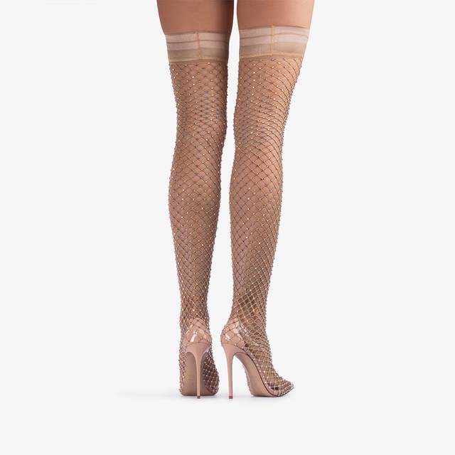 Le Silla Stivale sopra il ginocchio calza nude skin con Cristalli Trasporto libero internazionale