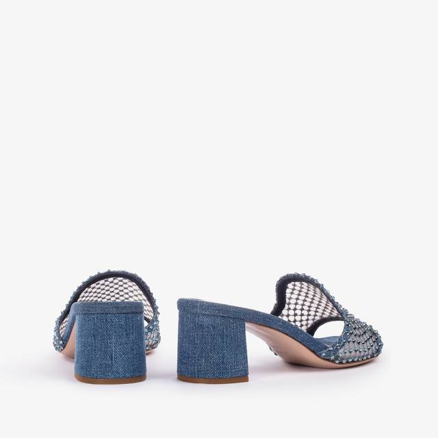 Le Silla Sandalo mule gioiello rete blu denim con Cristalli 50% di sconto per tempo limitato