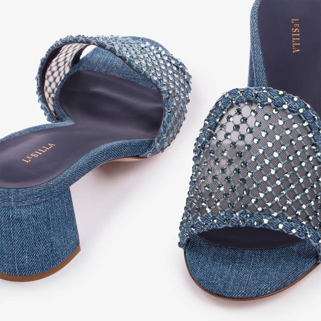 Le Silla Sandalo mule gioiello rete blu denim con Cristalli 50% di sconto per tempo limitato