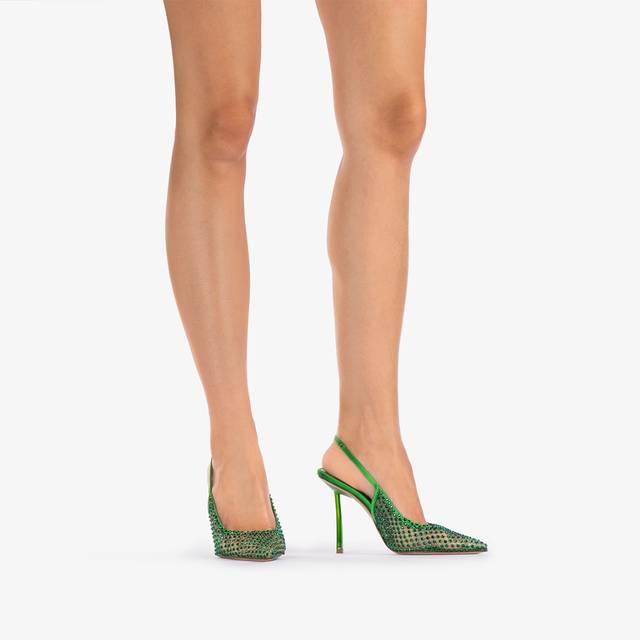 Le Silla Slingback gioiello rete verde emerald Qualità Garantita
