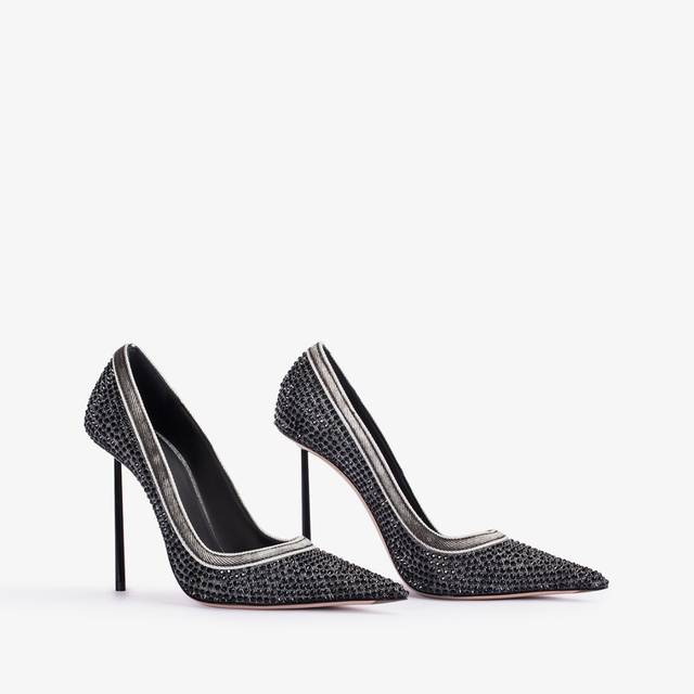 Le Silla Décolleté gioiello denim nera e Cristalli Outlet