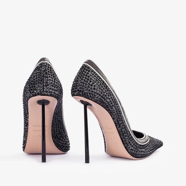Le Silla Décolleté gioiello denim nera e Cristalli Outlet