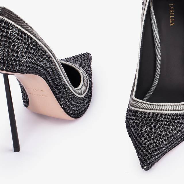 Le Silla Décolleté gioiello denim nera e Cristalli Outlet