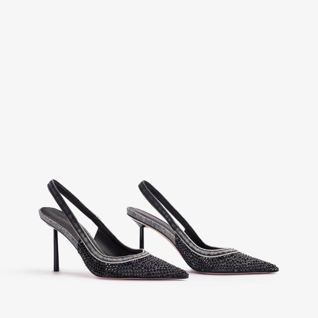 Le Silla Slingback gioiello denim nera e Cristalli In Vendita