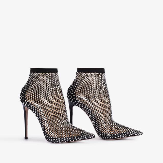 Le Silla Stivaletto calza nera e Cristalli argento Liquidazione