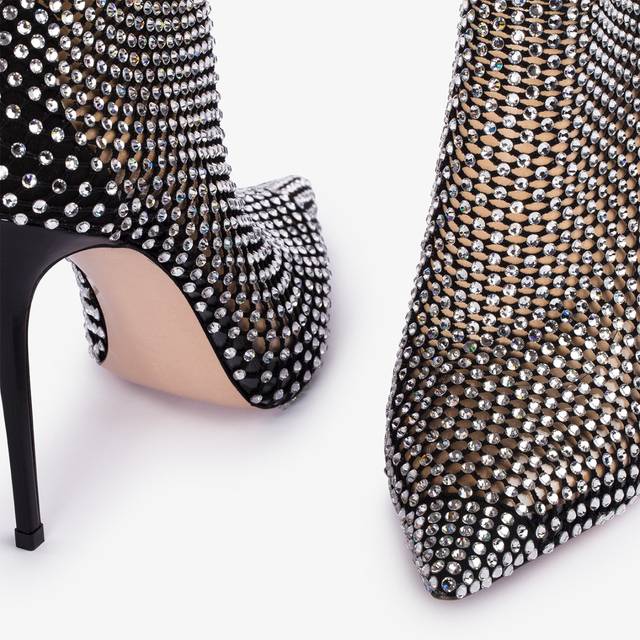 Le Silla Stivaletto calza nera e Cristalli argento Liquidazione