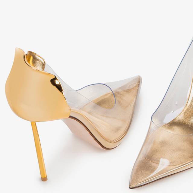 Le Silla Décolleté plexy trasparente con tacco oro Sconti VIP