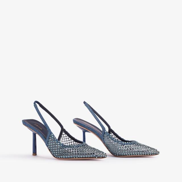Le Silla Slingback gioiello rete denim blu Promozione temporanea