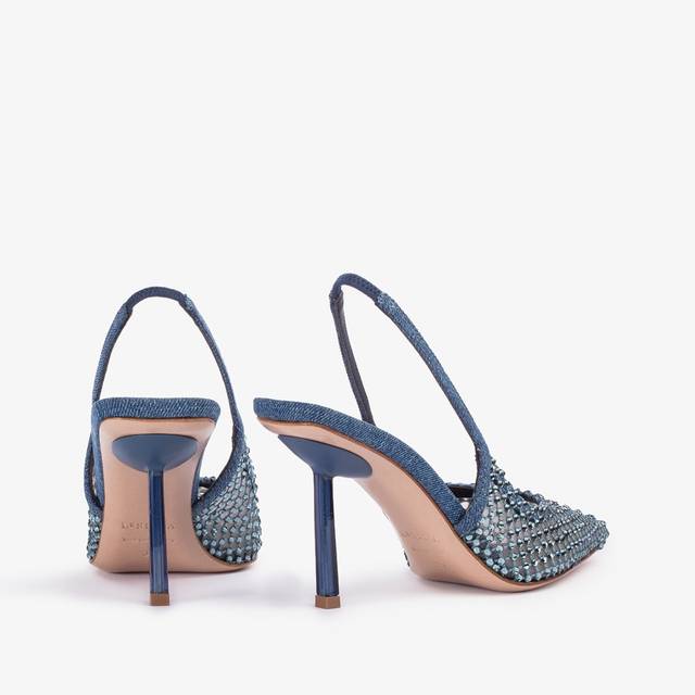 Le Silla Slingback gioiello rete denim blu Promozione temporanea