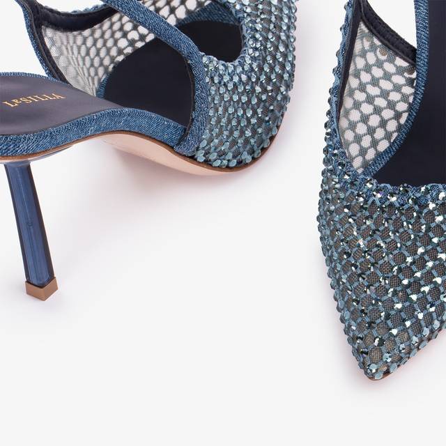Le Silla Slingback gioiello rete denim blu Promozione temporanea