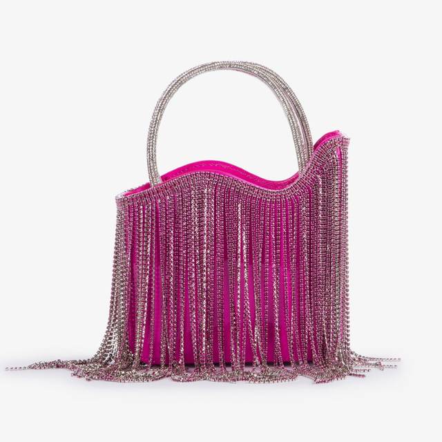Le Silla Mini bag vernice fucsia bouganville con frange fucsia Sostegno trimestrale