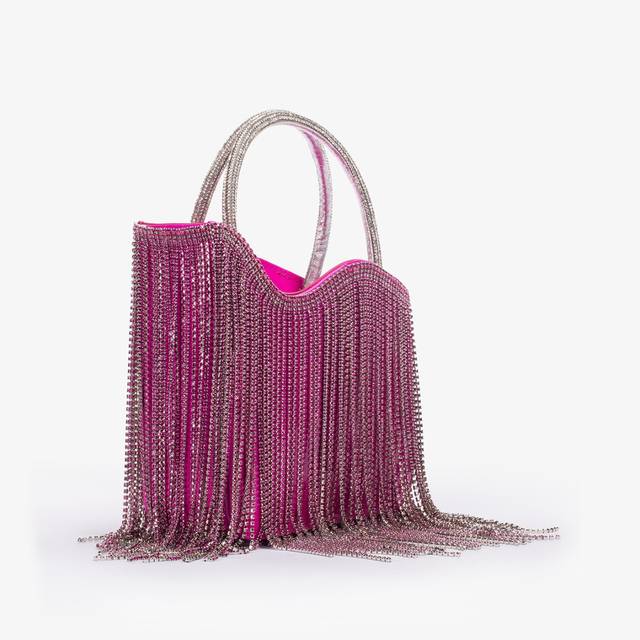 Le Silla Mini bag vernice fucsia bouganville con frange fucsia Sostegno trimestrale