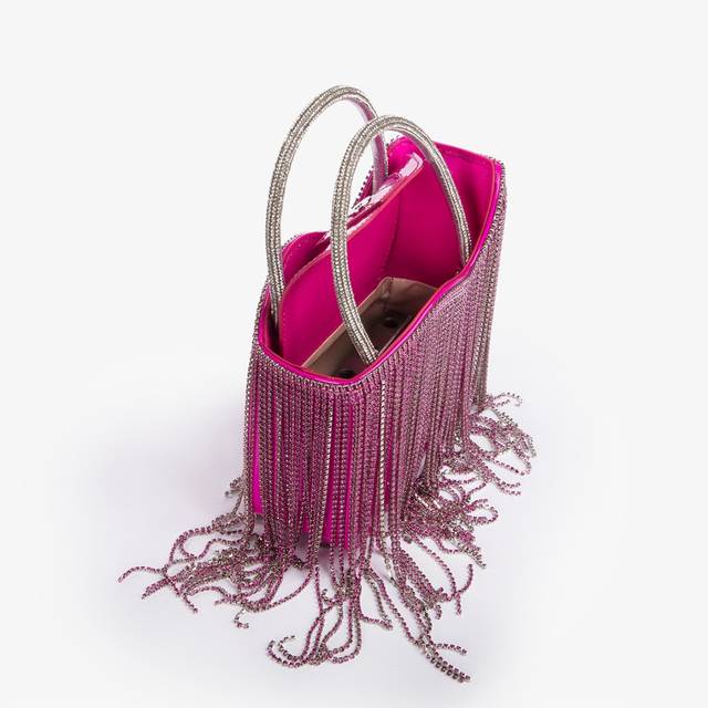 Le Silla Mini bag vernice fucsia bouganville con frange fucsia Sostegno trimestrale
