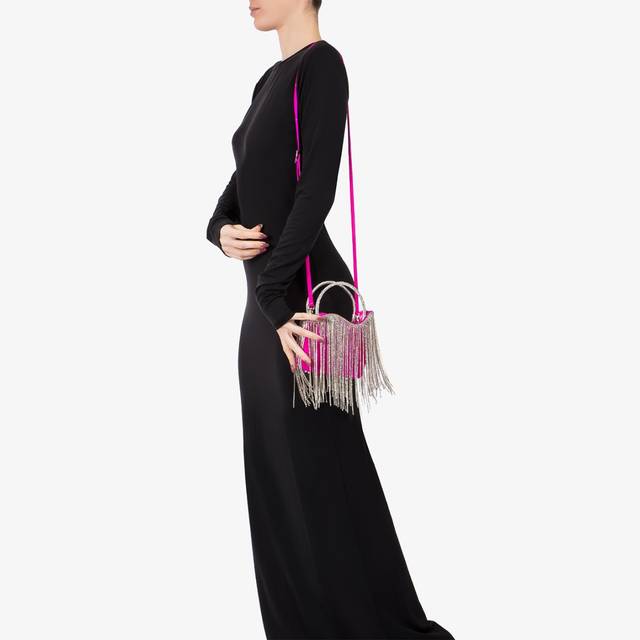 Le Silla Mini bag vernice fucsia bouganville con frange fucsia Sostegno trimestrale