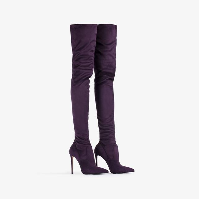 Le Silla Stivale sopra al ginocchio camoscio vegan stretch viola kamala Black Friday Prezzi