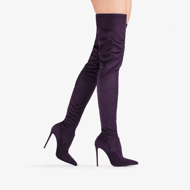 Le Silla Stivale sopra al ginocchio camoscio vegan stretch viola kamala Black Friday Prezzi