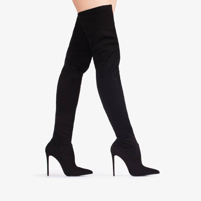 Le Silla Stivale sopra al ginocchio camoscio vegan stretch nero 50% di sconto per tempo limitato