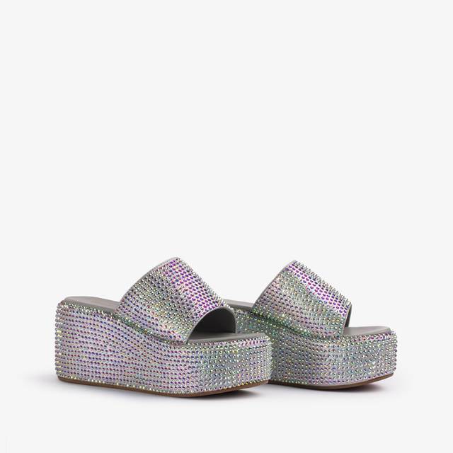 Le Silla Sandalo zeppa cristalli argento In Linea