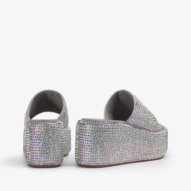 Le Silla Sandalo zeppa cristalli argento In Linea
