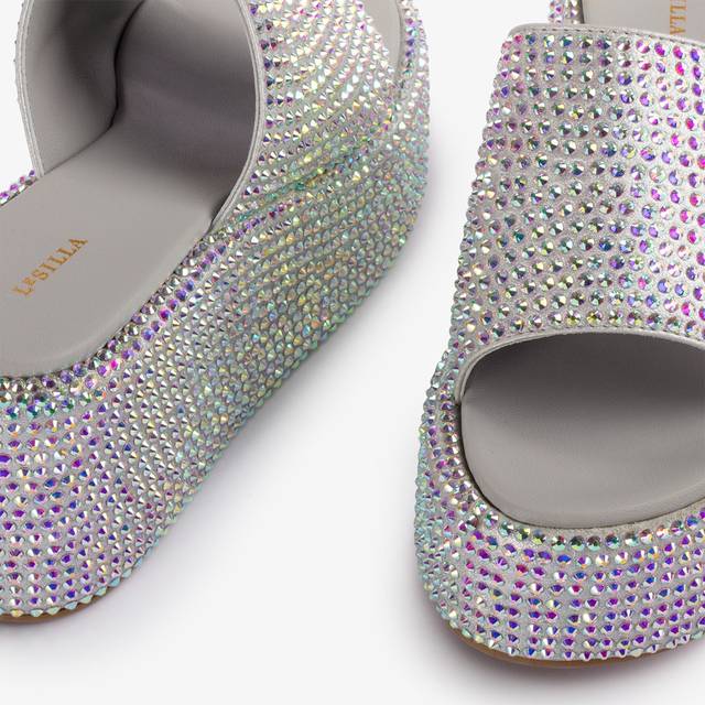 Le Silla Sandalo zeppa cristalli argento In Linea