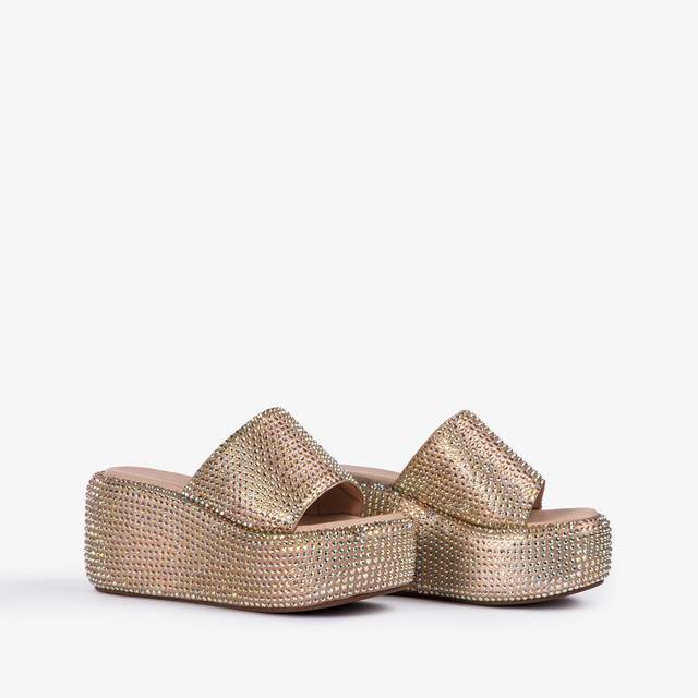 Le Silla Sandalo zeppa cristalli nude phard Nuovo