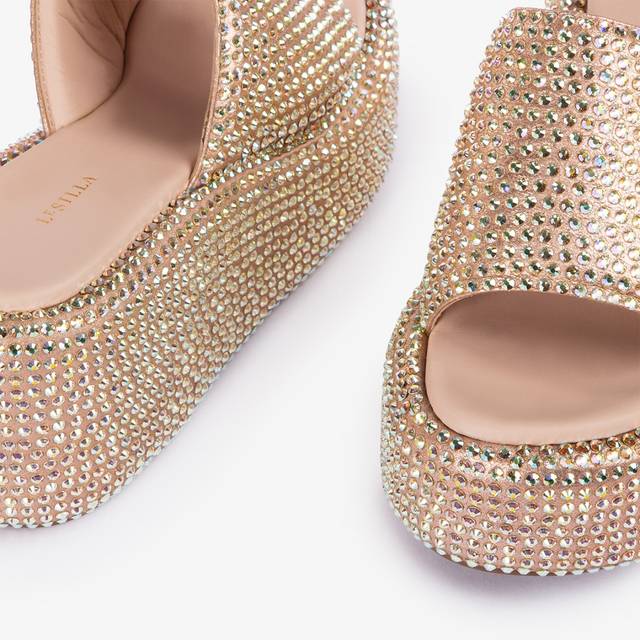 Le Silla Sandalo zeppa cristalli nude phard Nuovo