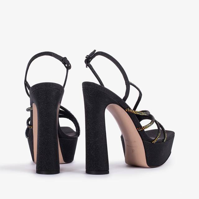 Le Silla Sandalo gioiello con plateau glitter nero con Cristalli iridescenti Spedizione Gratuita
