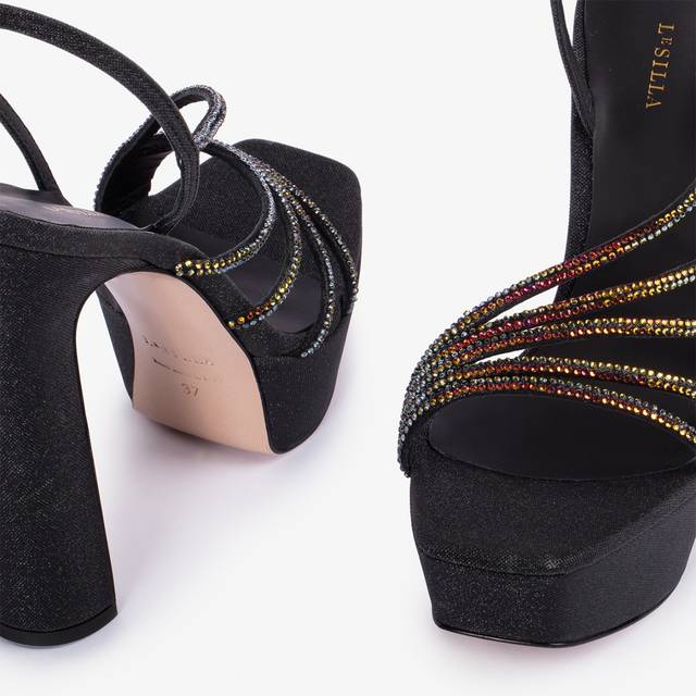 Le Silla Sandalo gioiello con plateau glitter nero con Cristalli iridescenti Spedizione Gratuita