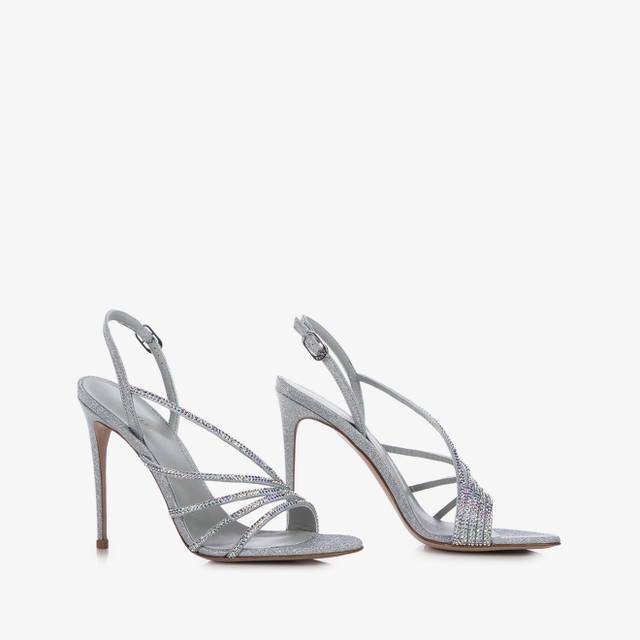 Le Silla Sandalo gioiello Cristalli e tessuto glitterato argento Fino Al -60%