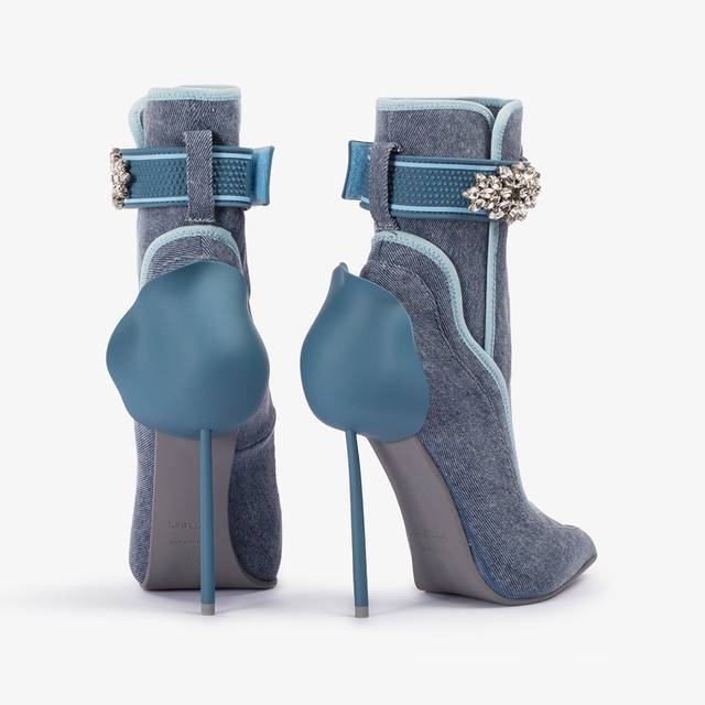 Le Silla Stivaletto denim stretch blu con Cristalli argento Shopping Online