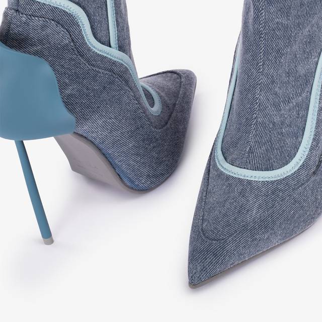 Le Silla Stivaletto denim stretch blu con Cristalli argento Shopping Online